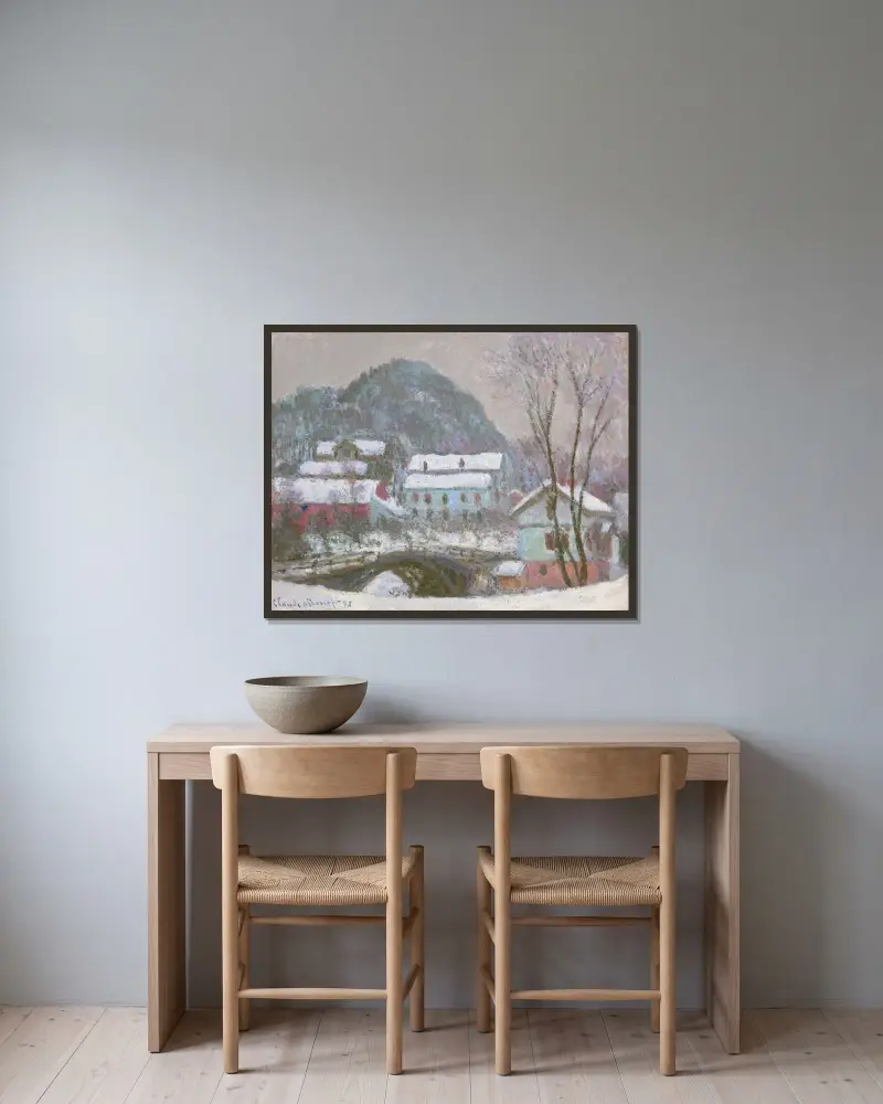 Sandviken, Norvège, effet de neige av Claude Monet inramad på en vägg