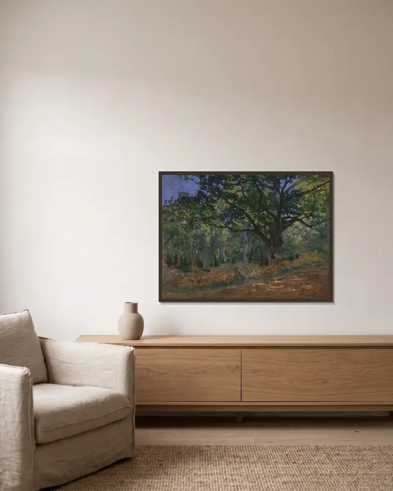 The Bodmer Oak, Fontainebleau Forest av Claude Monet inramad på en vägg