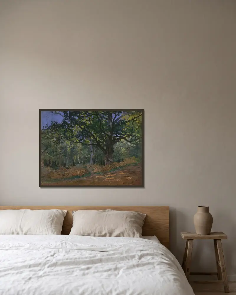 The Bodmer Oak, Fontainebleau Forest av Claude Monet inramad på en vägg