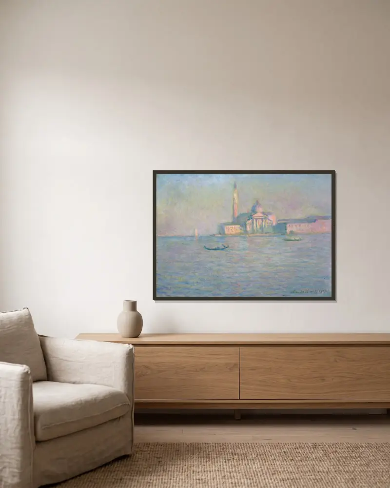 The Church of San Giorgio Maggiore, Venice av Claude Monet inramad på en vägg
