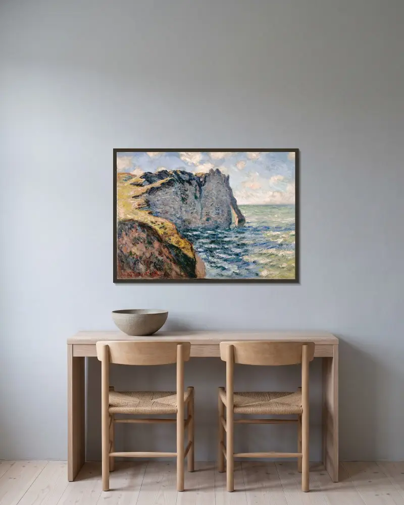 The Cliff of Aval, Etrétat av Claude Monet inramad på en vägg