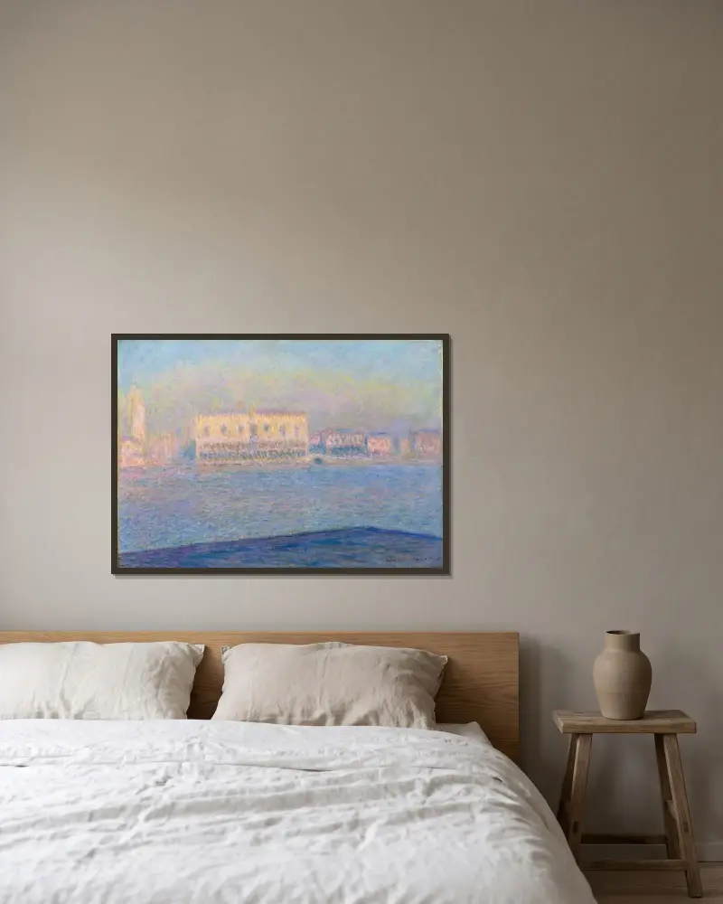 Dogepalatset sett från San Giorgio Maggiore av Claude Monet inramad på en vägg