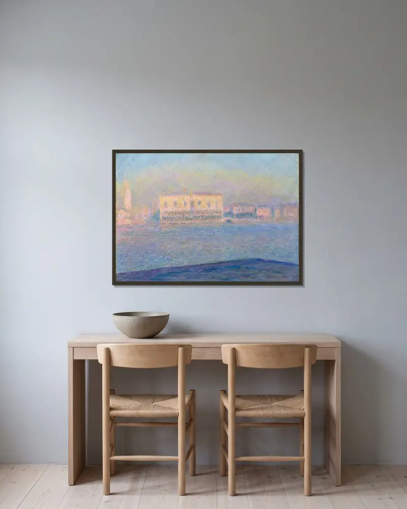 Dogepalatset sett från San Giorgio Maggiore av Claude Monet inramad på en vägg