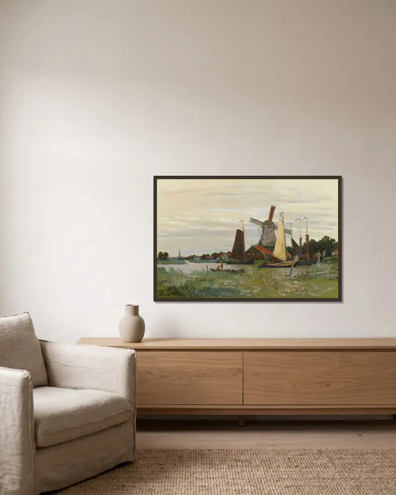 Un Moulin À Zaandam av Claude Monet inramad på en vägg