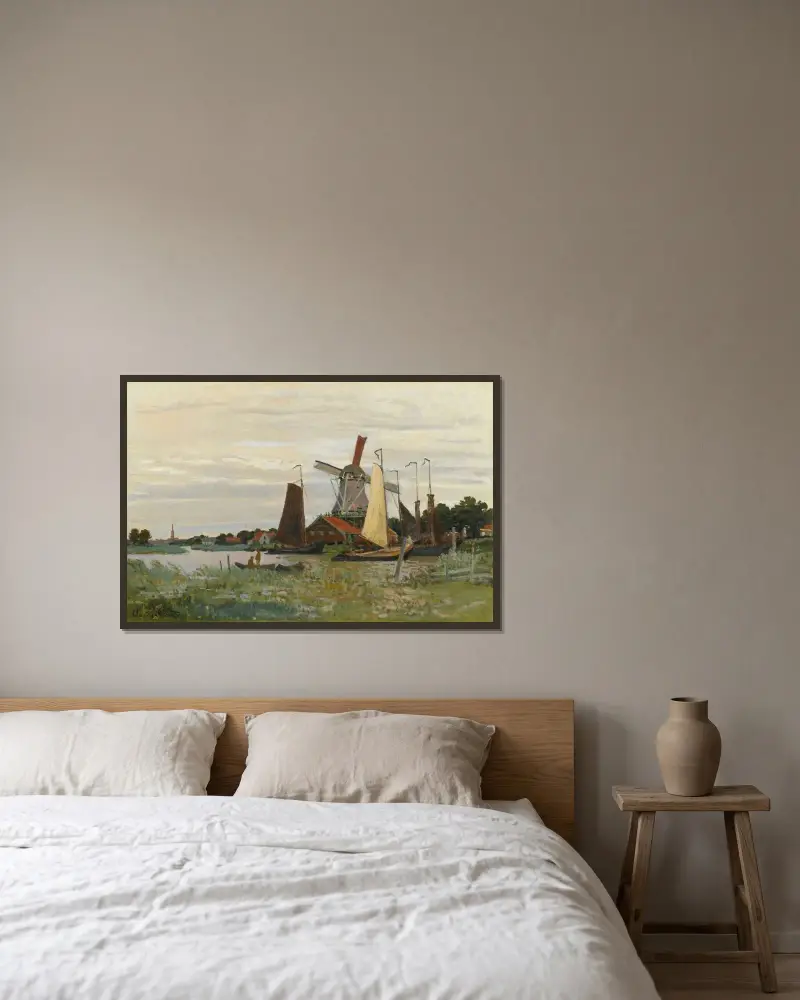 Un Moulin À Zaandam av Claude Monet inramad på en vägg