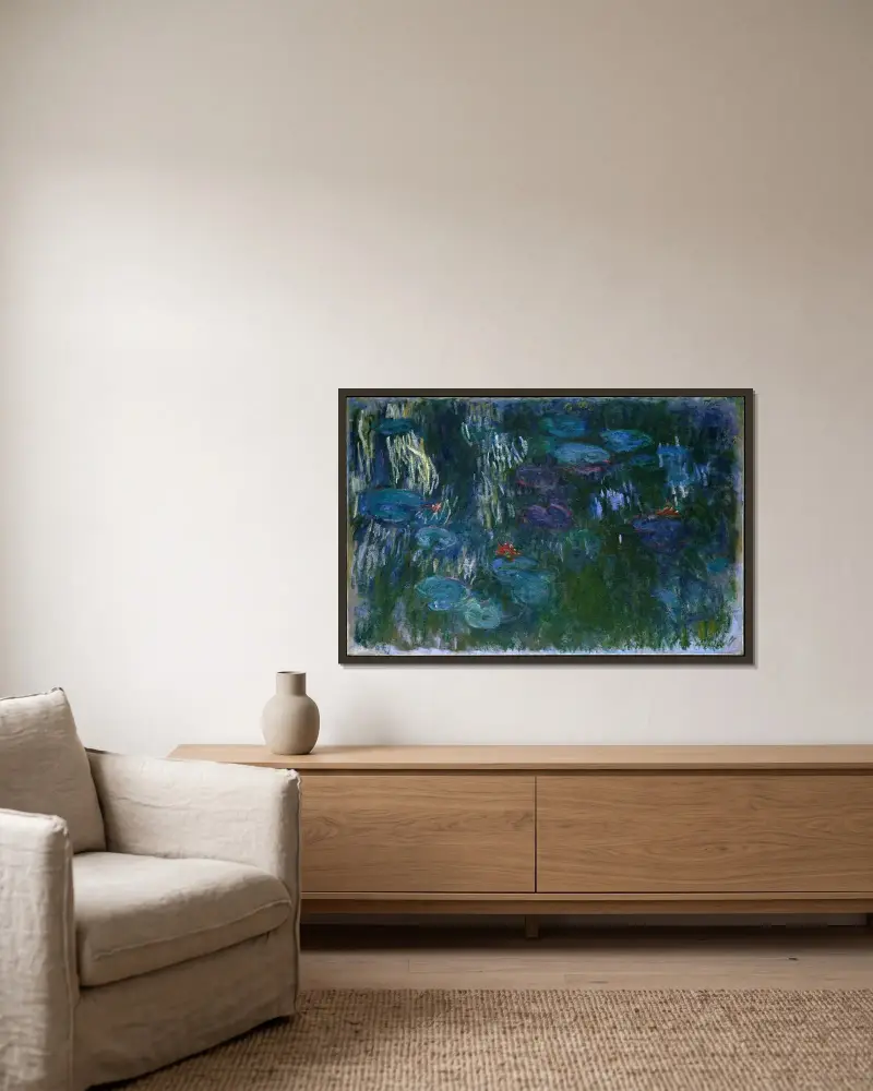 Water Lilies, 1916 av Claude Monet inramad på en vägg