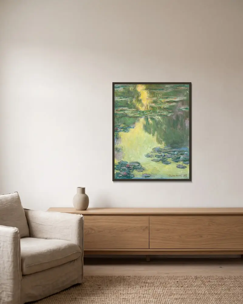 Seerosen, 1907 – Nr. 2 – Nr. 2 von Claude Monet gerahmt an einer Wand