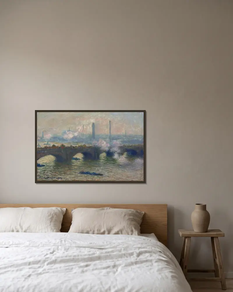 Waterloo Bridge, šedý den, Claude Monet v rámu na stěně