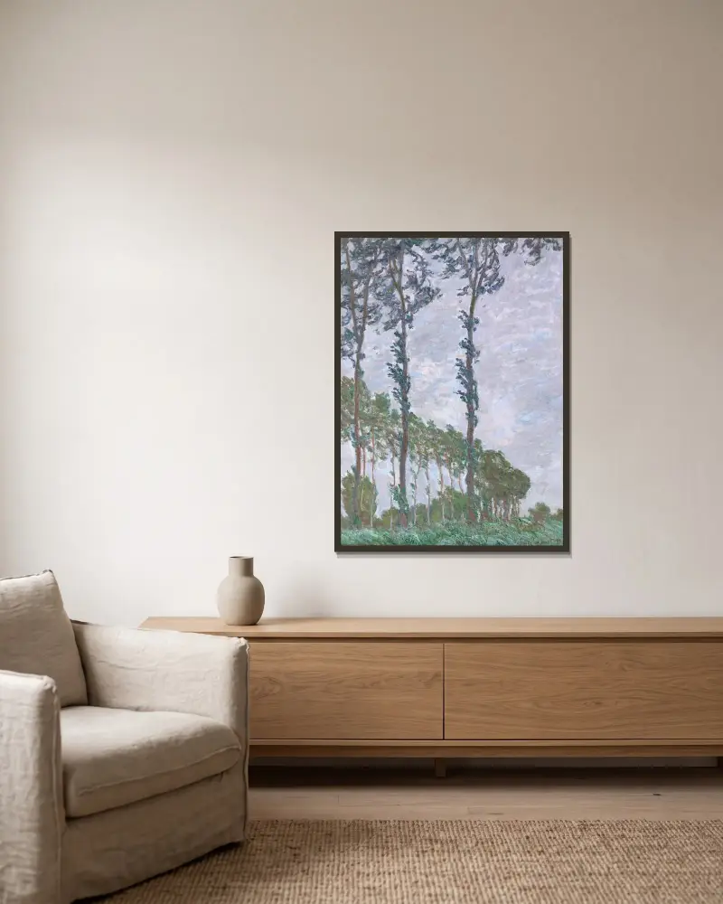 Vindeffekt, ur Poppelserien av Claude Monet inramad på en vägg