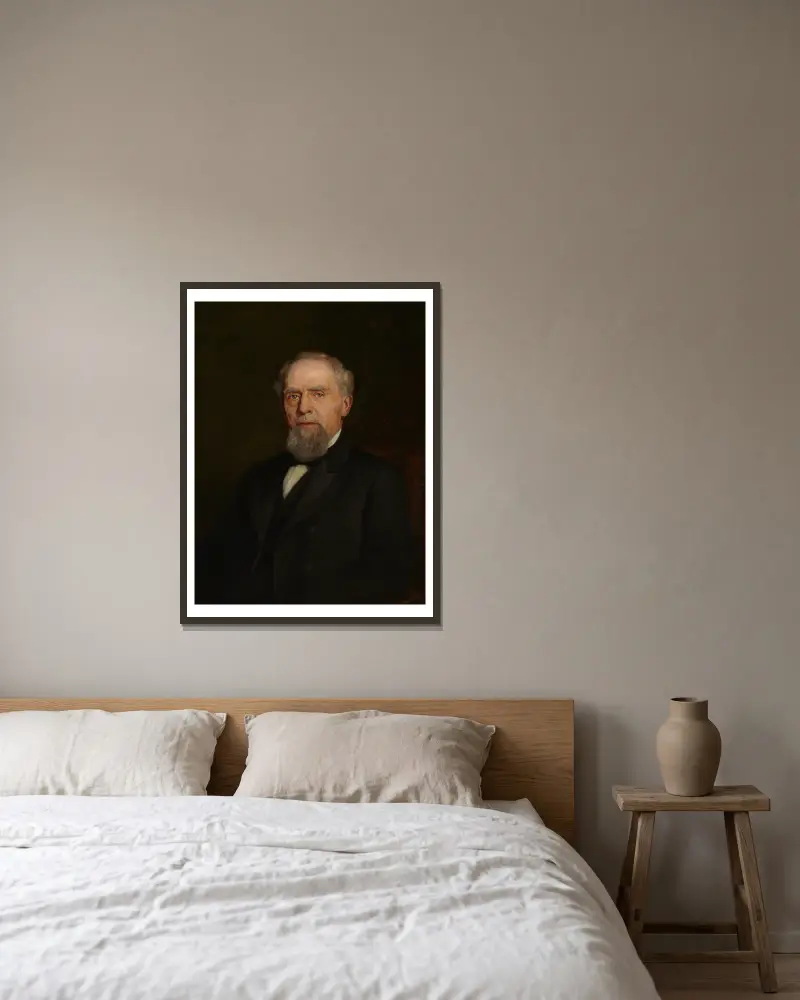 Portrait of William J. Holliday av Theodore Clement Steele inramad på en vägg