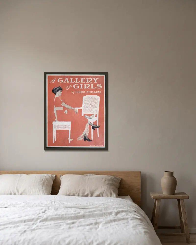 A gallery of girls – Omslag av Coles Phillips inramad på en vägg