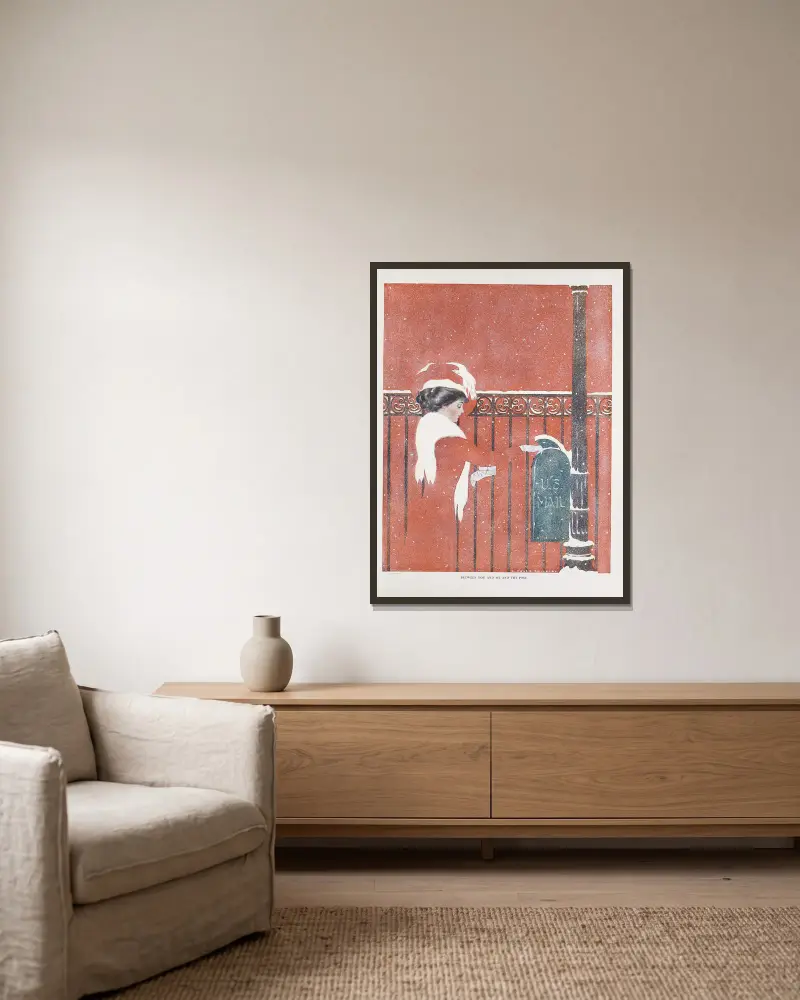 Between you and me and the post von Coles Phillips gerahmt an einer Wand