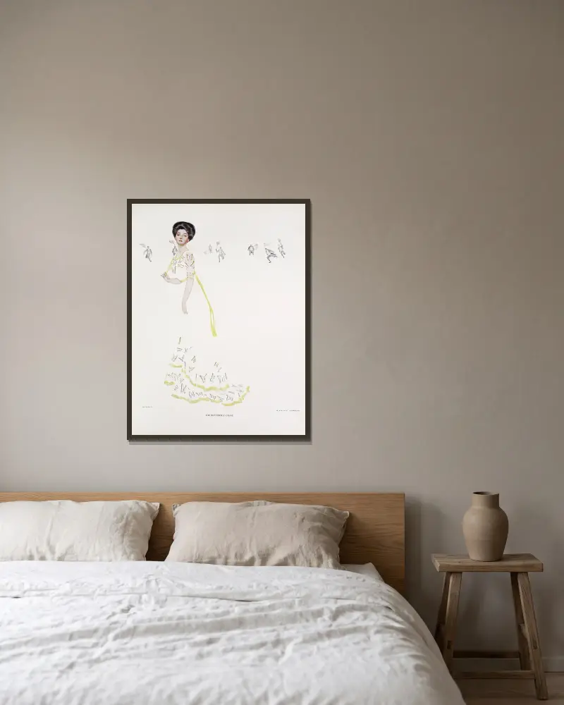 Die Schmetterlingsjagd von Coles Phillips gerahmt an einer Wand