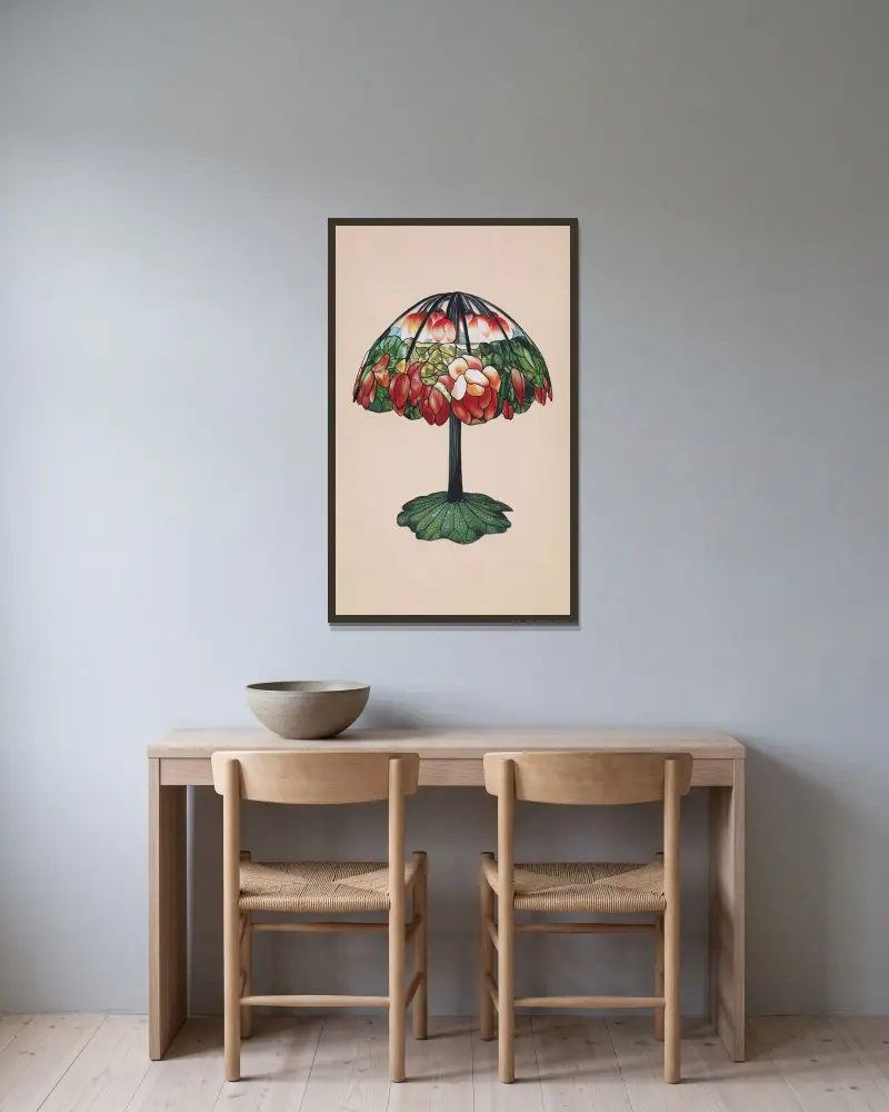 Design for a Lamp av Louis Comfort Tiffany inramad på en vägg