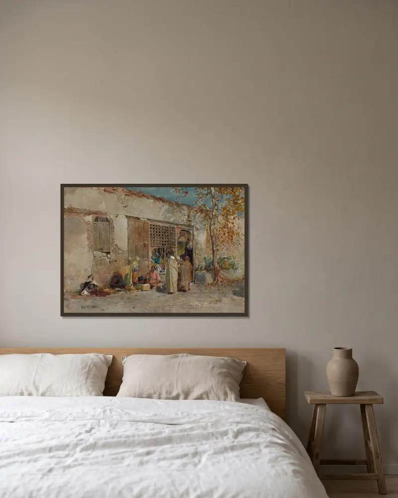 Moroccan Scene av Louis Comfort Tiffany inramad på en vägg