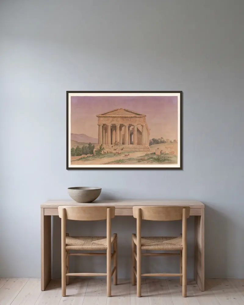 Italien, Agrigento – Concordiatemplet av Harald Conrad Stilling inramad på en vägg