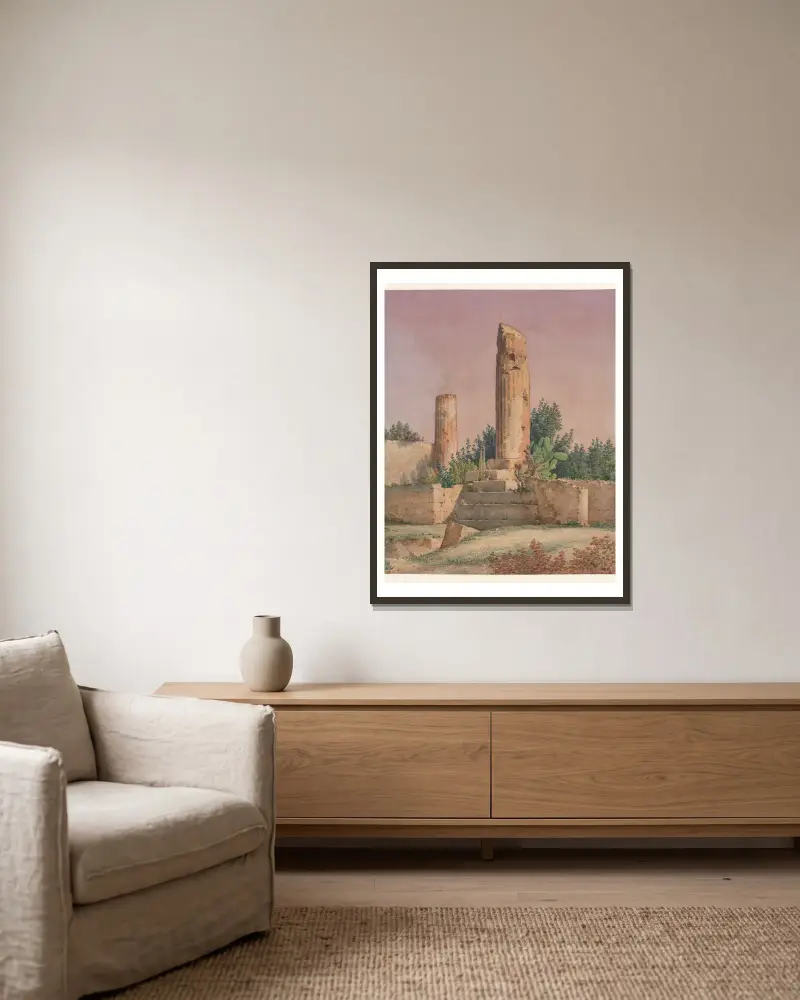 Italy, Agrigento – Temple of Vulcan, 1852 – nr 2 av Harald Conrad Stilling inramad på en vägg
