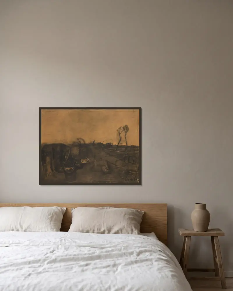 Landschap met wiedster av Constant Permeke inramad på en vägg