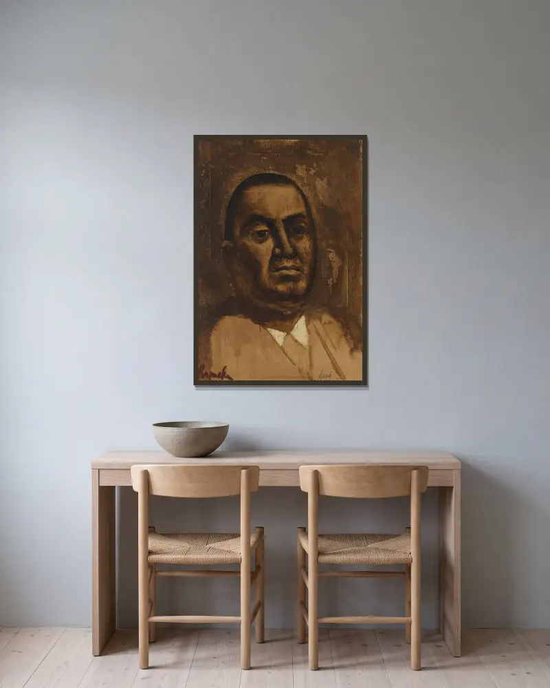 Porträtt av Gustave Van Geluwe av Constant Permeke inramad på en vägg