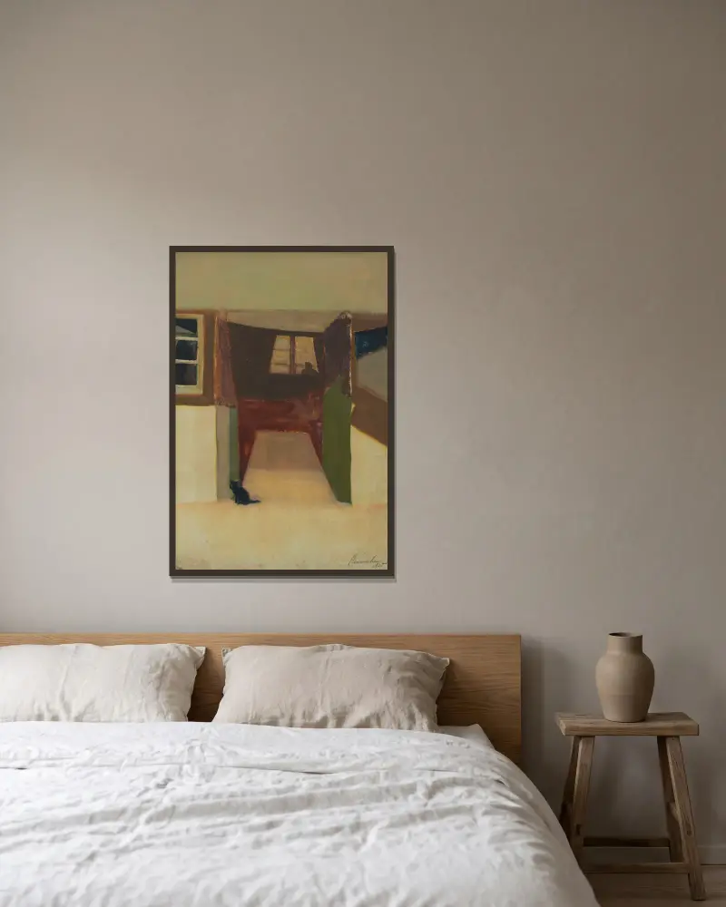 Zijn huis te Stanton Saint Bernard av Constant Permeke inramad på en vägg