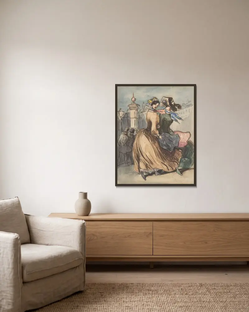 Zwei Grisetten von Constantin Guys gerahmt an einer Wand