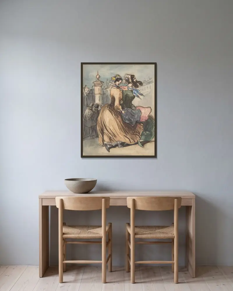 Zwei Grisetten von Constantin Guys gerahmt an einer Wand