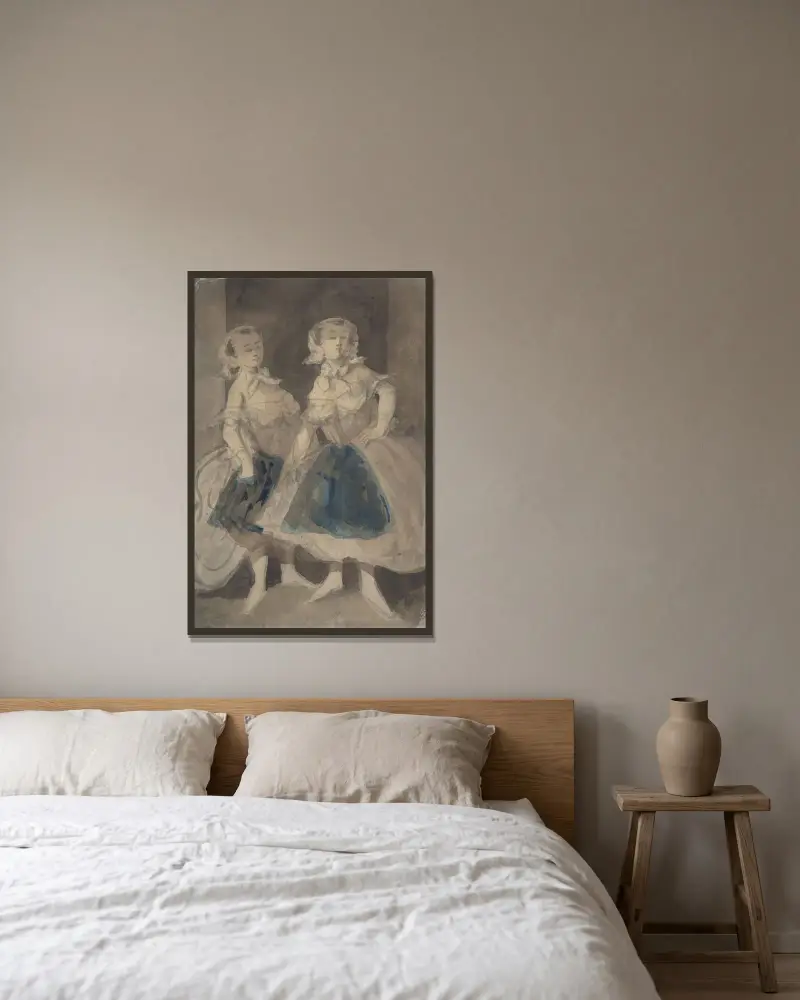Zwei Zimmermädchen von Constantin Guys gerahmt an einer Wand