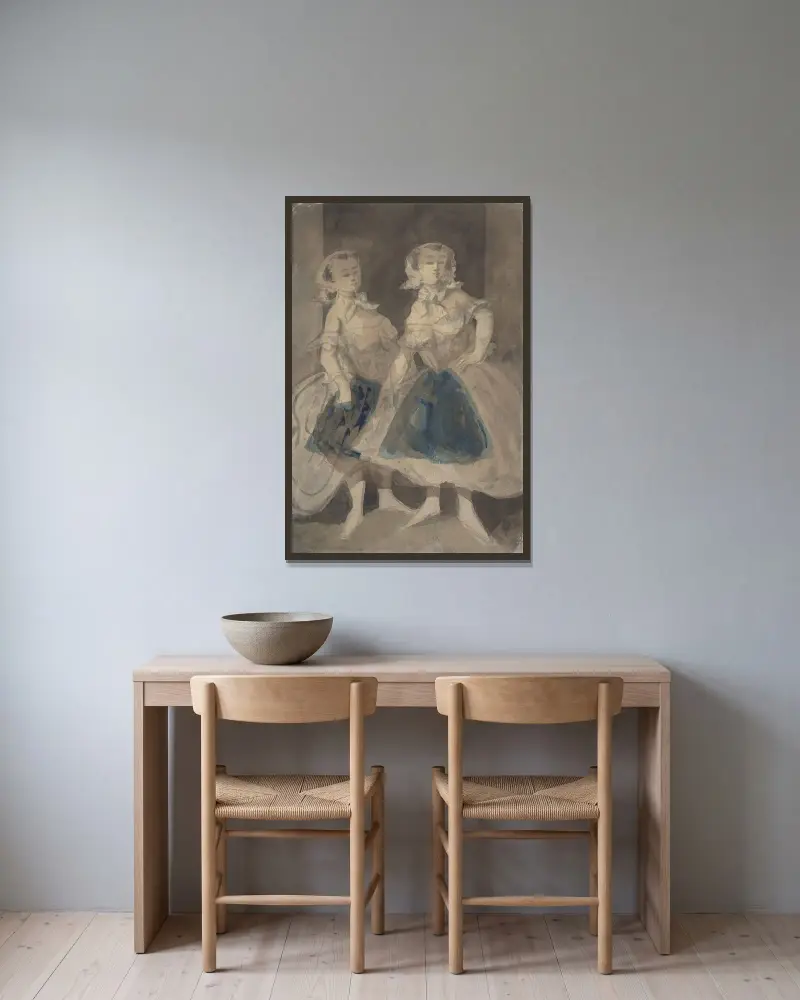 Zwei Zimmermädchen von Constantin Guys gerahmt an einer Wand