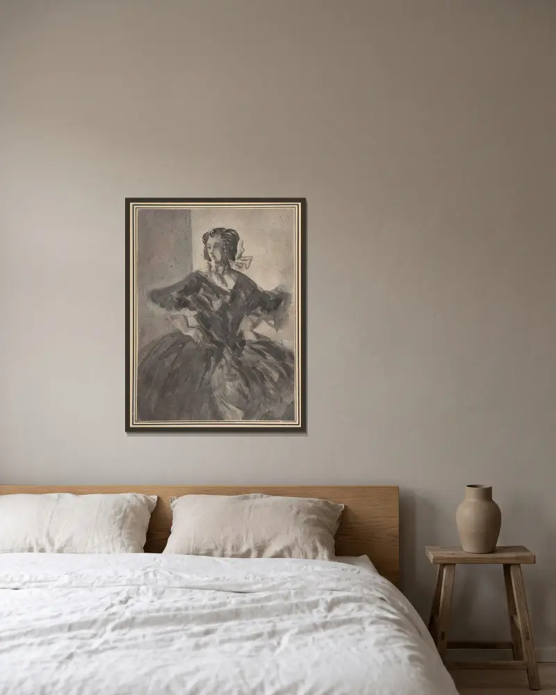 Kvinna med armarna i sidan av Constantin Guys inramad på en vägg