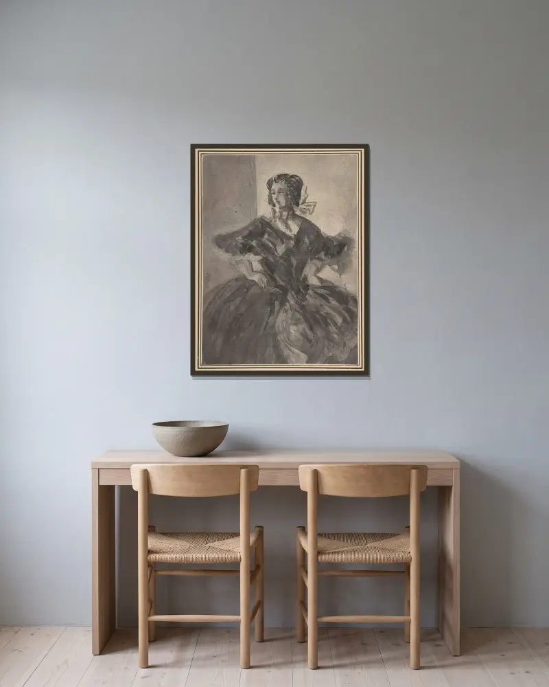 Kvinna med armarna i sidan av Constantin Guys inramad på en vägg