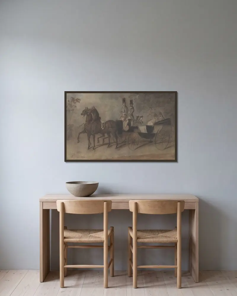 Kvinnor i en vagn av Constantin Guys inramad på en vägg