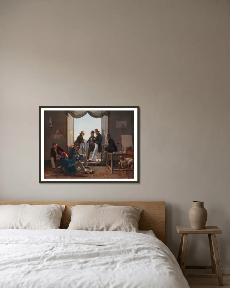 Eine Gruppe dänischer Künstler in Rom von Constantin Hansen gerahmt an einer Wand