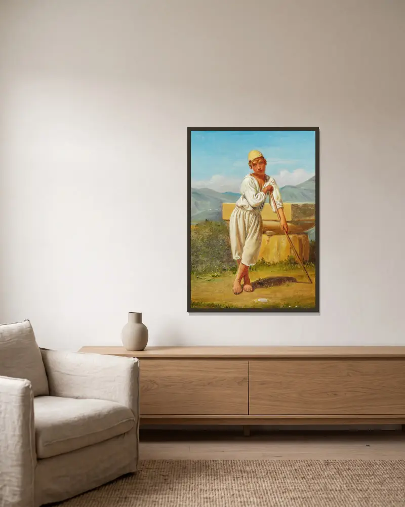 Ein Hirtenjunge aus Paestum von Constantin Hansen gerahmt an einer Wand
