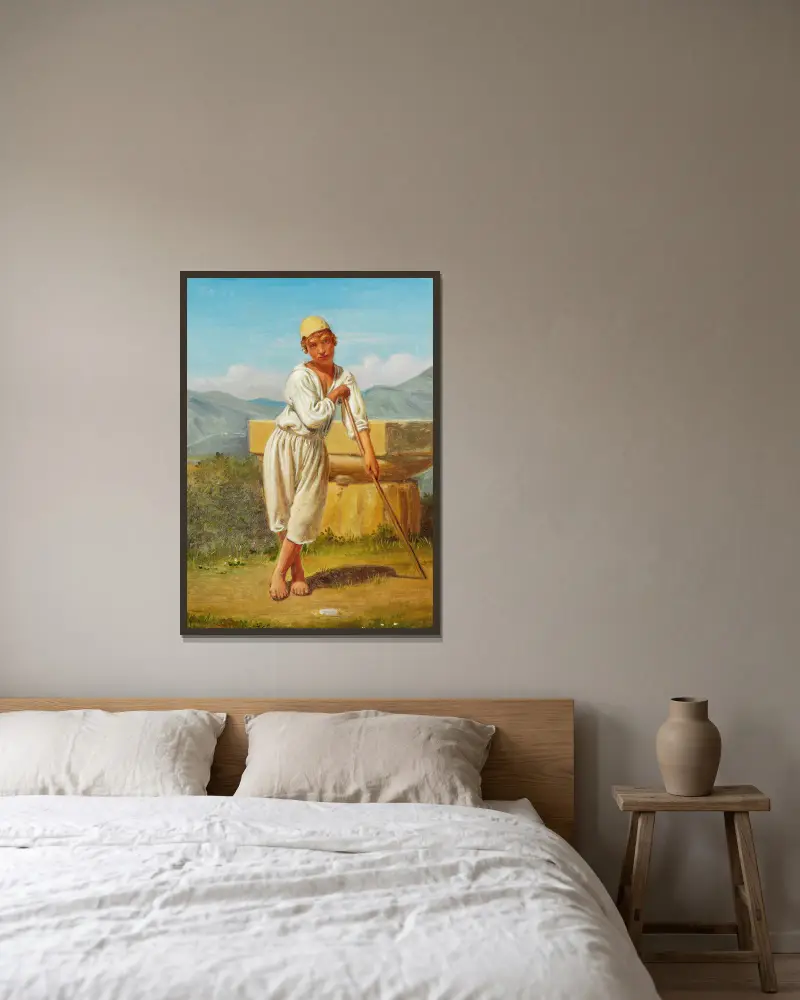 Ein Hirtenjunge aus Paestum von Constantin Hansen gerahmt an einer Wand