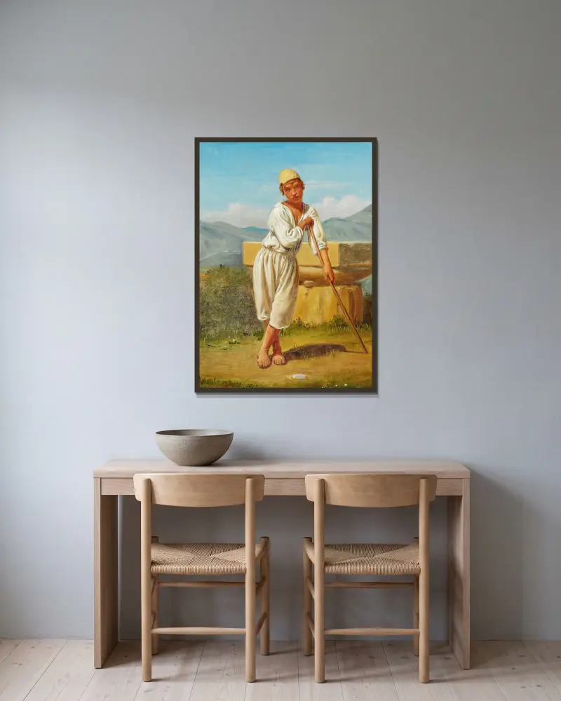 Ein Hirtenjunge aus Paestum von Constantin Hansen gerahmt an einer Wand