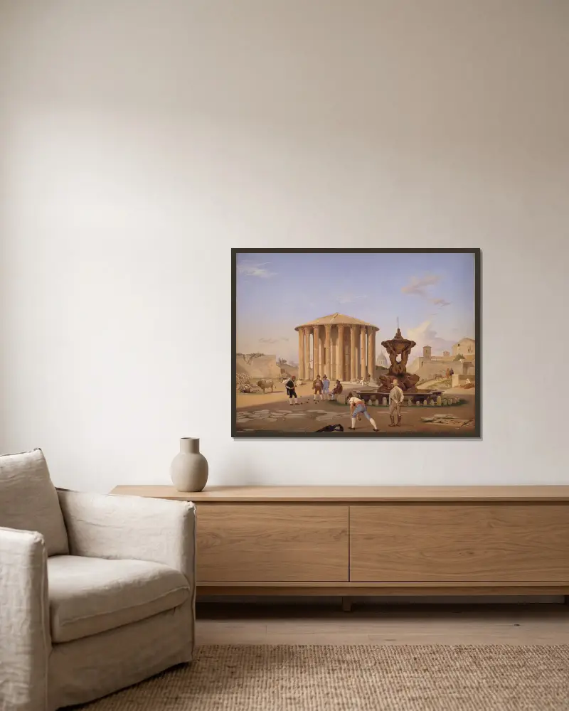 Piazza della Bocca della Verità with the so-called Vesta Temple in Rome av Constantin Hansen inramad på en vägg