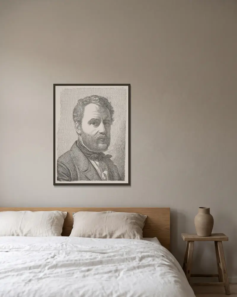 Portræt af Wilhelm Marstrand, 1851 – nr 2 av Constantin Hansen inramad på en vägg