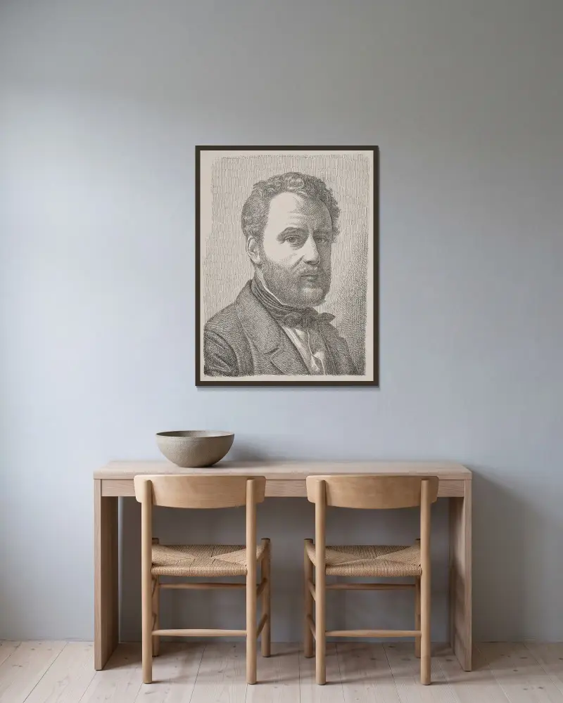 Portræt af Wilhelm Marstrand, 1851 – nr 2 av Constantin Hansen inramad på en vägg
