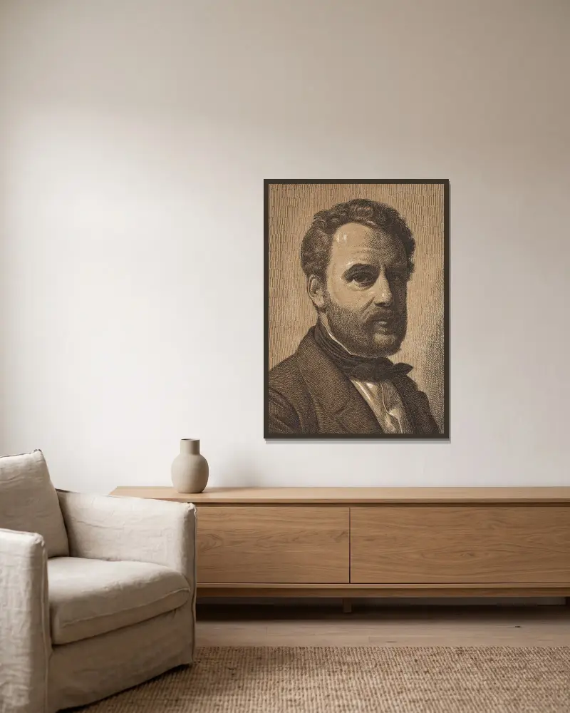 Portræt af Wilhelm Marstrand, 1851 – nr 1 av Constantin Hansen inramad på en vägg