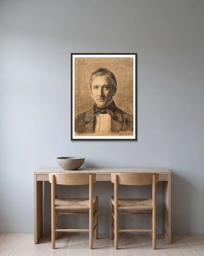 Portrait of Alfred Hage av Constantin Hansen inramad på en vägg