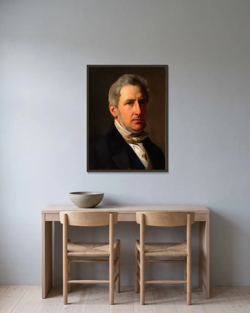 Portrait of the squire Alfred Hage (1803-1872) av Constantin Hansen inramad på en vägg
