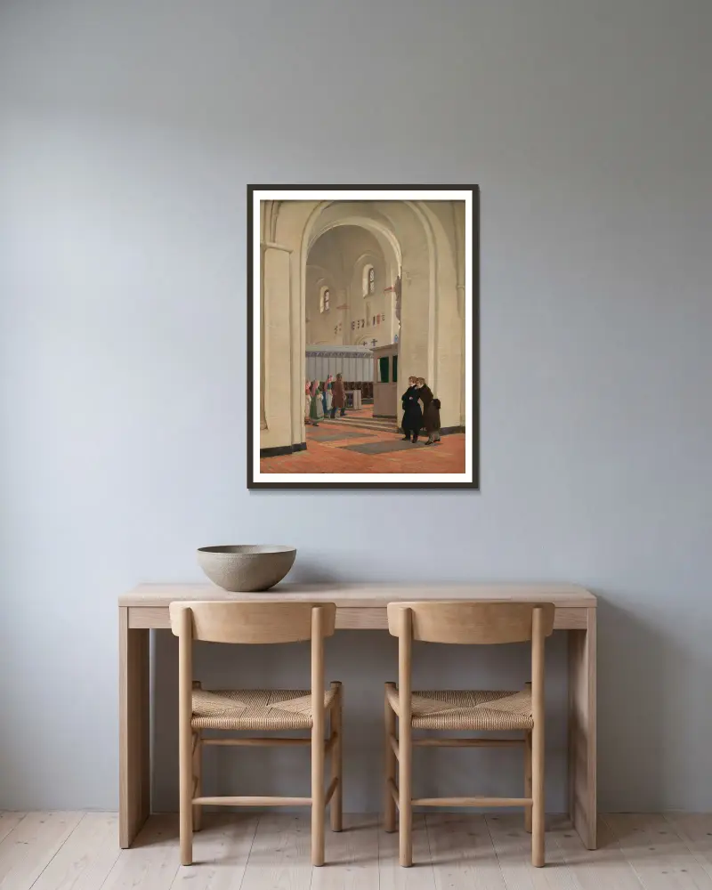 The Interior of St Bendt’s Church at Ringsted av Constantin Hansen inramad på en vägg