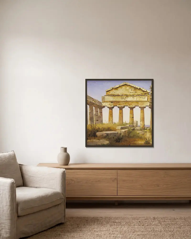 The Temple of Athena in Paestum av Constantin Hansen inramad på en vägg