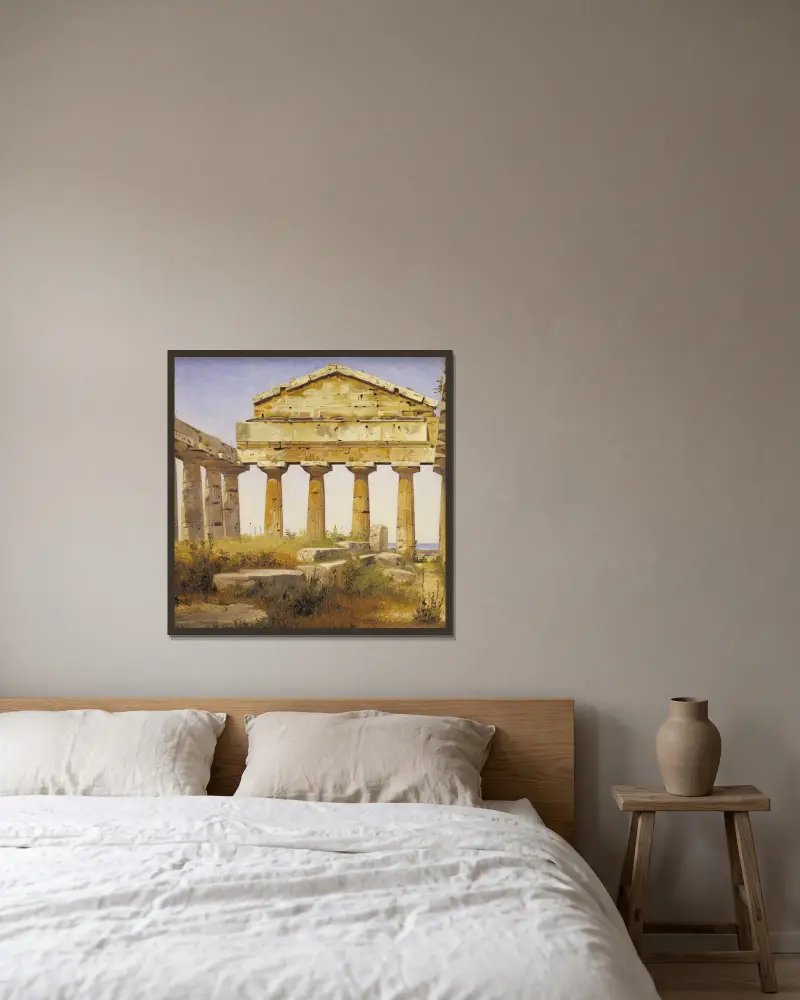 The Temple of Athena in Paestum av Constantin Hansen inramad på en vägg