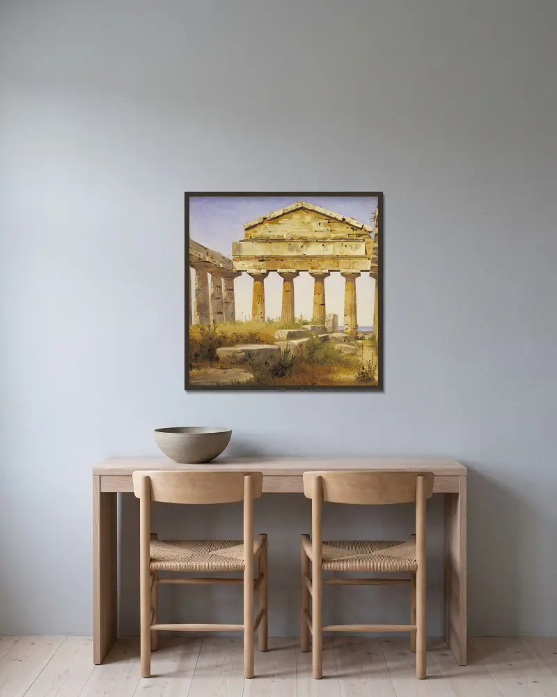 The Temple of Athena in Paestum av Constantin Hansen inramad på en vägg