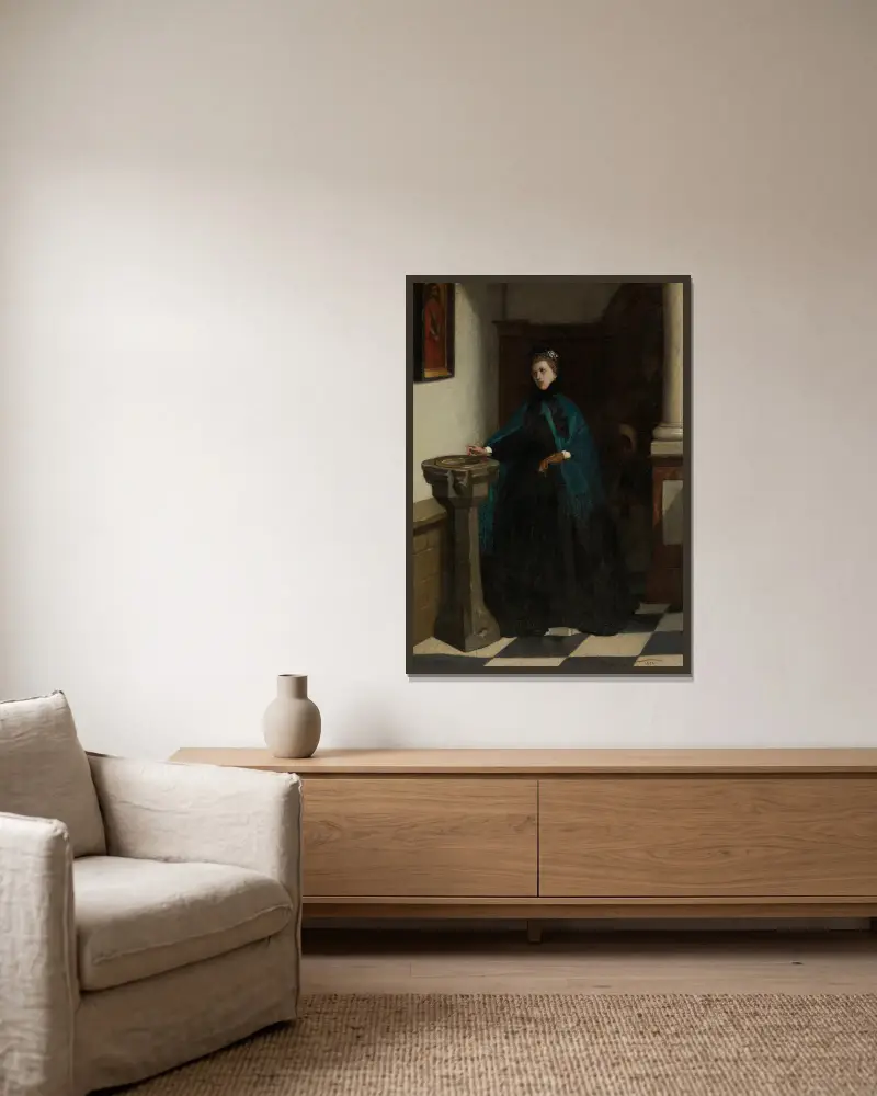 Weihwasserbecken von Constantin Meunier gerahmt an einer Wand