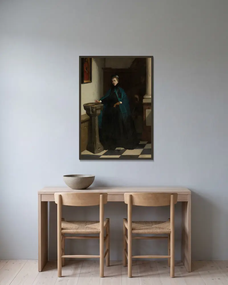 Weihwasserbecken von Constantin Meunier gerahmt an einer Wand