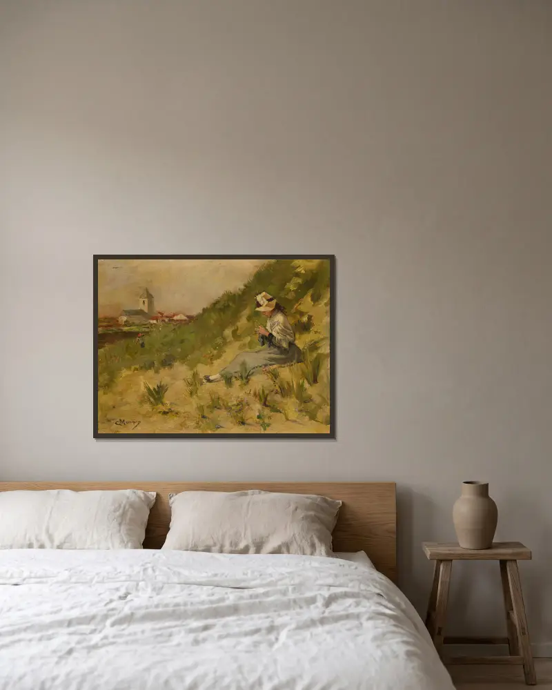 Meisje in de duinen te Mariakerke av Constantin Meunier inramad på en vägg