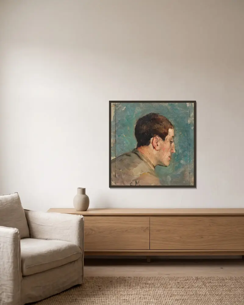 Portrait de Théo Van Rysselberghe av Constantin Meunier inramad på en vägg