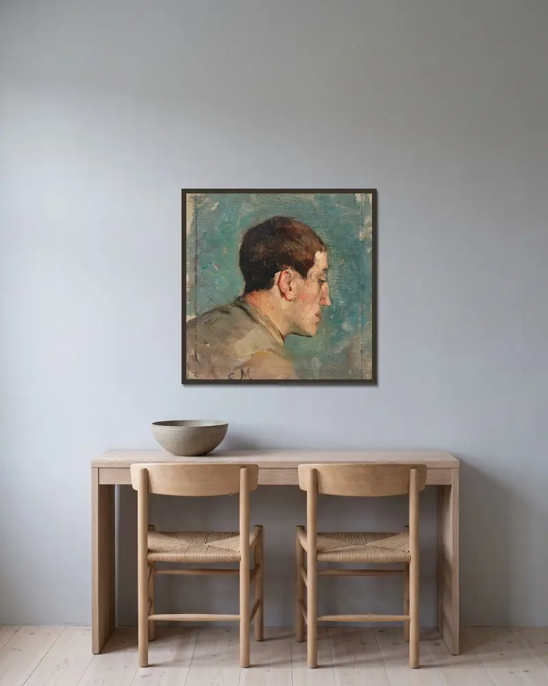 Portrait de Théo Van Rysselberghe av Constantin Meunier inramad på en vägg